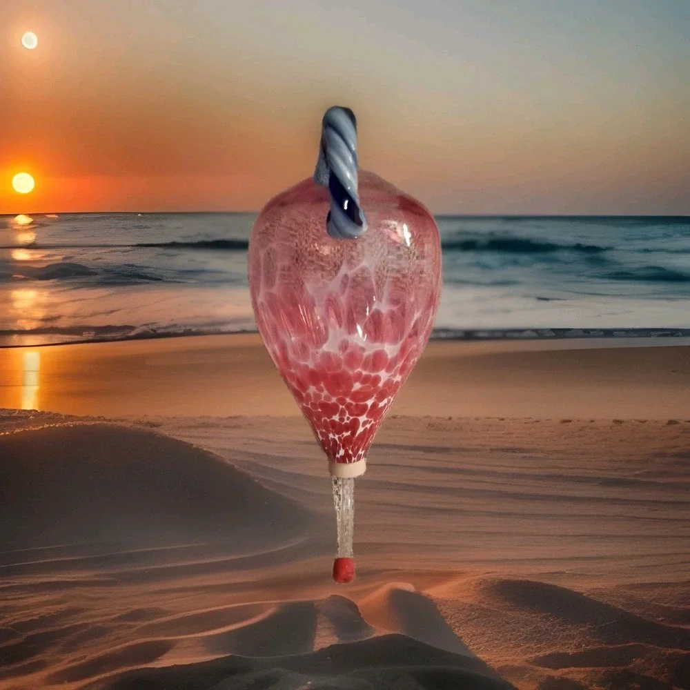 Hand Blown Glass Hummingbird‎ Feeder Clear Glass with Red-Blue